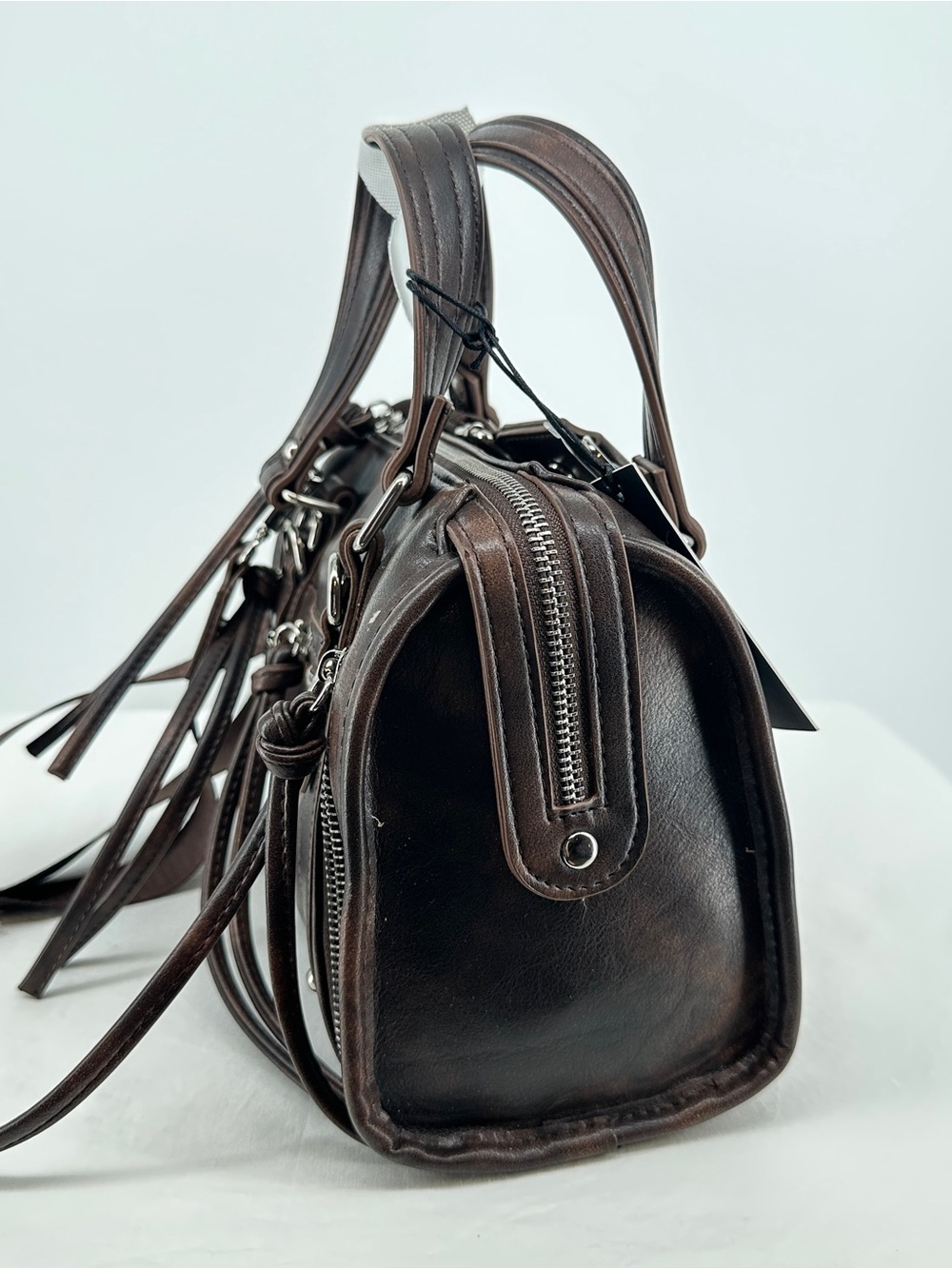 Madison NYC Dark Brown Leather Satchel with Dual Handles NWT - Picture 7 of 12